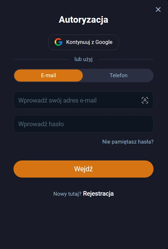 Formularz rejestracyjny w kasynie online