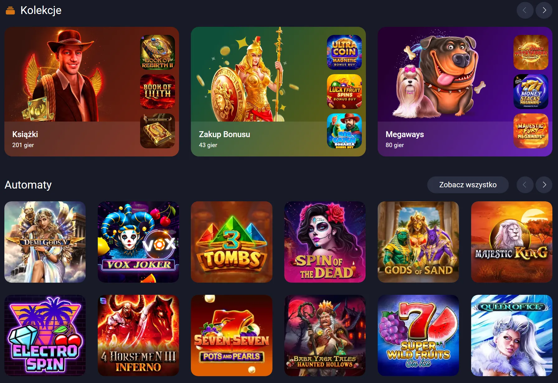 Automaty, gry stołowe i gry na żywo w kasynie online